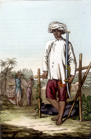 Cochinese soldier. Bibliotheque des arts décoratifs de Paris “” Le costume ancien et moderne””, 1819-1820, by Dr. Jules Ferrario, ed. Milan.