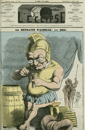 Cartoon by Adolphe Thiers (1797-1877), French statesman. Cover in “” L'Eclipse”” by Gill, April 19, 1874, Paris.