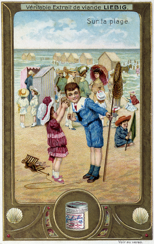Série de chromolithographie Liebig ""Jeu de Plage"" des enfants. sd. 19eme siecle