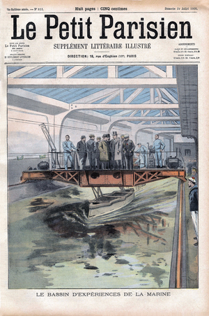 Visit of the French Minister of Marine Gaston Thomson to the Marine Experimentation Pool in “Le Petit Parisien”, on the 29/07/1906 (engraving)