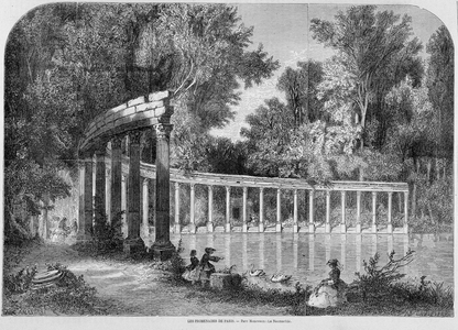 Parc Monceau: le lac - engraving 19th century
