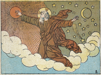 God: 4th day of creation - in “” Holy History in 120 images””, ed. Maison de la Bonne Presse, Paris, 1927