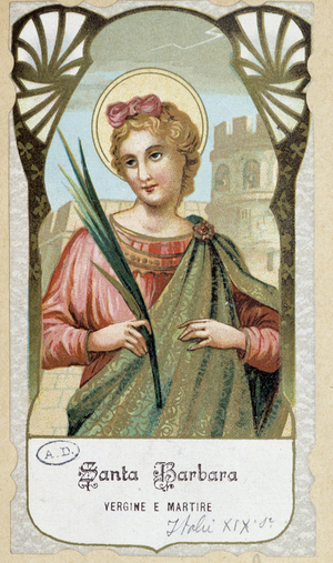 Portrait of “” Santa Barbara vergine e martire””, Italian pious image, 19th century.