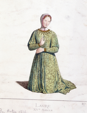 Laure (Laura de Noves, 1308 -1348) Provencal lady to whom is dedicated the “Canzoniere” by Francesco Petrarca (Petrarca) - repro from a 14th century doc.
