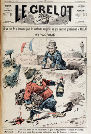 John Bull in a bloodthirsty alcoholic claims Fachoda a jean Baptiste Marchand - in “” Le Grelot”” of 06/11/1898.