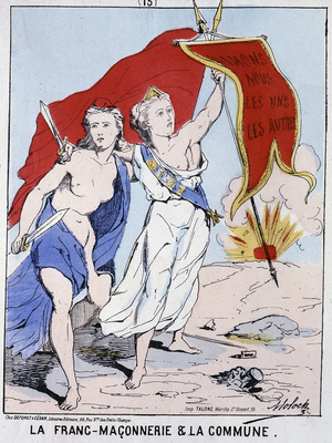 Freemasonry and the Commune: a woman symbolizing Freemasonry waved a flag with the inscription “Let's love one another””