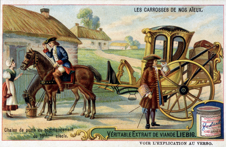Post chair at the beginning of the 18th century - chromo. Liébig, early 20th century