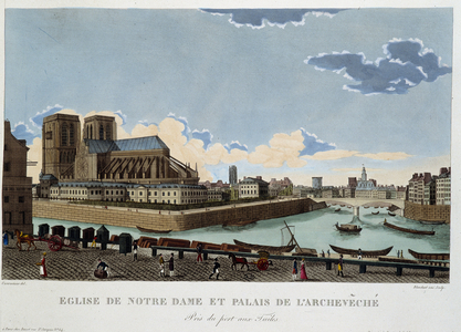 The church of Notre-Dame and the palace of the Archevéché - in “” Views of Paris”” by Courvoisier, 1827