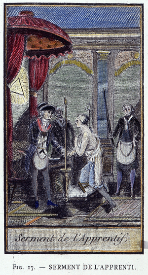 Apprentice Oath - from an engraving from the “Adonhiramite Masonry” by a knight of all Masonic orders, 1783