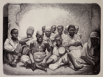 Griots de Goree - drawing by J. Fesquet from a photo, “” Tour du Monde”, 1st delivery of 1872, “” Cruises à la Côte d'Afrique””.