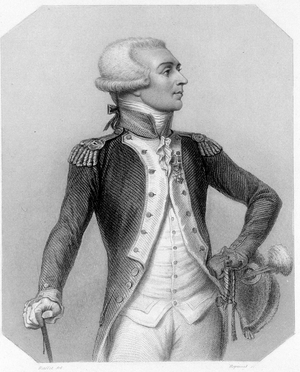 Portrait of the Marquis de La Fayette, French general and politician (1757-1834). In “L'histoire des Girondins”” by Lamartine, 1847.