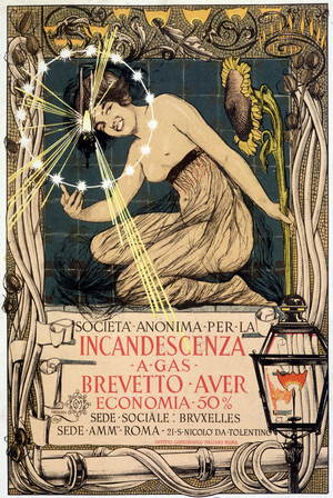 Advertising for gas incandescent lamp, by Mataloni, Italy, 1895.