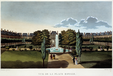 View of the Place Royale (Place des Vosges) - Paris by Courvoisier, 1827