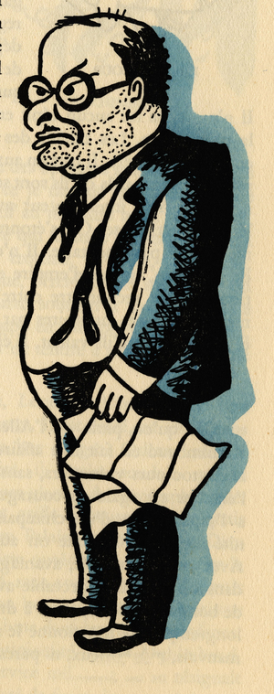 Cartoon by Jean Zay (1904-1944) French politician, illustration by Jehan Sennep (1894-1982), in “” Le diable au Palais Bourbon”” by Georges Suarez (1890-1944), editions litteraires de France, on paper aravis, Paris. Selva's collection.