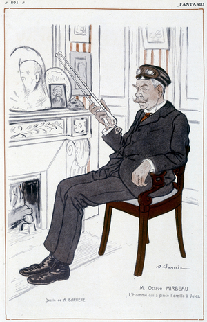 Humorous drawing on Octave Mirbeau by Barrère - in “” Fantasio””, from 01/04/1908