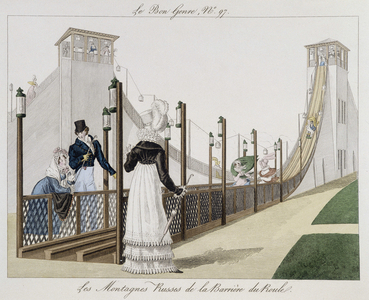 Rollercoaster at the Barriere du Roule, early 19th century “” Le Bon genre””, No. 97