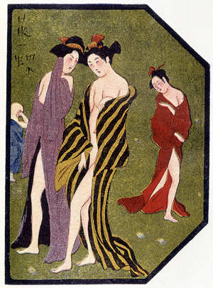 Young Japanese women leaving the bath - in “” Japanese doll”” by Félicien Champsaur, ill. Hanafusa Itcho, Paris, 1912