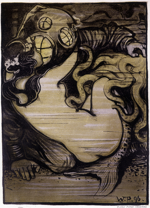 Sirene and Scaphandler, “” Jugend”, 1896 Illustration by Walter Puttner (1871-1953)