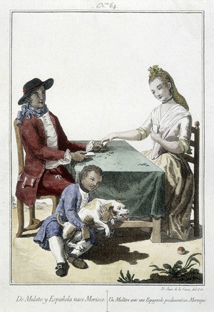Un mulatre et une espagnole donnent naissance à un mauresque - gravure, 1764