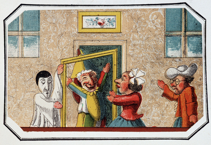 The mirror of Colombine - Lithography, from Theatre des marionnettes du jardin des Tuileries, text and drawing by Louis Edmond Duranty (1833-1880), Paris, 1863