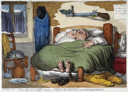 Sleeping couple snoring - caricature by Rowlandson, 19th century