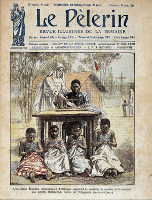A white sister, a missionary from Africa, learns the sewing machine and sewing to the young black Christians of Uganda - in "Le Pélerin" from 17/06/1923