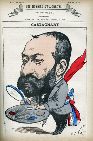 Portrait of Jules Castagnary (1830-1888), French politician, lawyer, journalist, amateur and art critic. Cartoon by Gill, Paris.