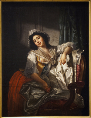 Portrait of Madame Sermet or the rose and the button. Painting by Joseph Roques (1754-1847), oil on canvas around 1788. French Art, 18th century. Musee des Beaux Arts de Toulouse.