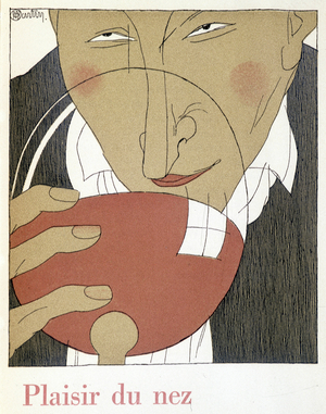 Pleasure du nez - in “” Monseigneur le vin””, drawing by Charles Martin (1884-1934), fascicle des Etablissements Nicolas, 1927