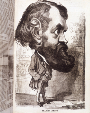 Caricature by composer Charles Gounod (1818-1893) by Etienne Carjat, in the 19th century.