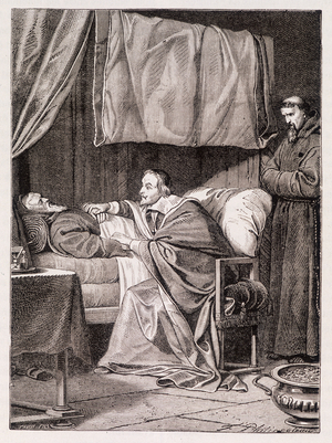 Cardinal Richelieu on the deathbed of Father Joseph - engraving, 19th century