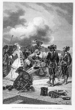 Mademoiselle de Montpensier (Grande Mademoiselle) charging the canon at the Bastille. in “Histoire de France from the most remote times until 1789” by M. Guizot, 1887