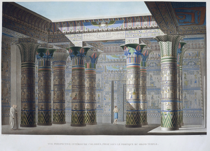 Island of Philae: Colourful interior perspective view, taken under the portico of the Great Temple - in “Description of Egypt””, Imperial Editions, 1809, Antiquite, vol 1 pl 18