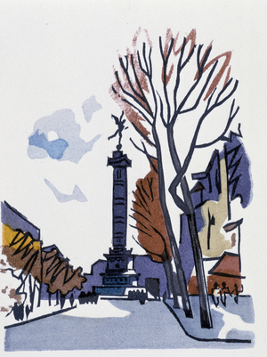 Le Genie de la Bastille, Paris - in “Le loafer des deux rives””, Apollinaire, Bois en couleurs de N. Noël, Paris, 1945