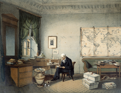 Alexander Von Humboldt (Alexander of Humboldt, 1769-1859), naturalist and traveler, in his office - lithography, 19th century