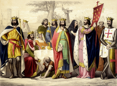 The Capetians from 987 to 1137. Hugues Capet, Robert 1er Constance, Philippe 1er, Louis VI and Louis VII. Engraving of the 19th century.
