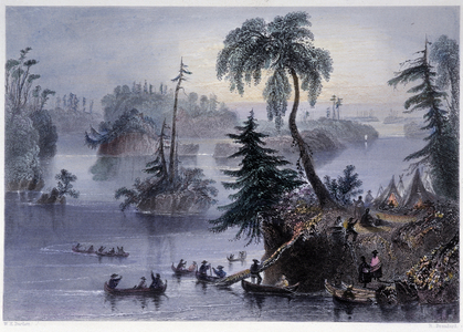 Scene among the Thousand Isles: Camp and Boats, Mille îles - in “” Canadian scenery illustrated” by Bartlett W. H., 1842