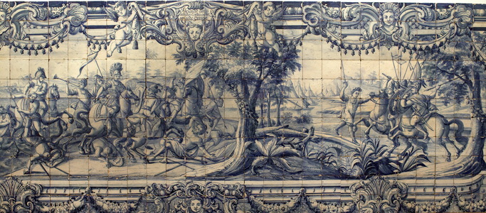 Alexander the Great (356-323 BC) fighting the Persians - Plaque d'azulejos de Lisbon, ca. 1745 (Alexander fighting the Persians, tiles, Lisbon, circa 1745) - National Museum of Azulejos, Lisbon (Portugal)