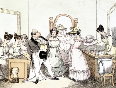 Couple with a hatter. “” Madame is my wife and not my daughter”, 1825.