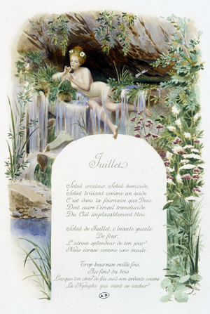 July “” La Chanson du mois”” by Jérôme Doucet, illustration - Maurice Leloir, ed. Reims 1904. L. Michaud