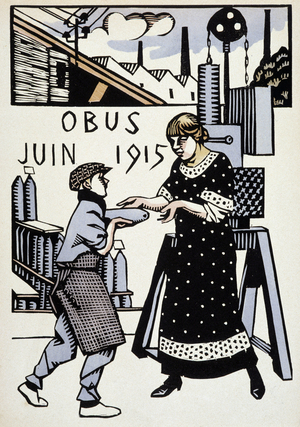 Obus juin 1915 - in ""Calendrier de la guerre"", dessin de Hermann-Paul, éd. 1916
