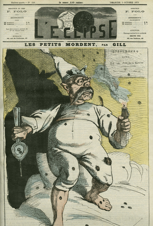 Little ones bite, caricature by William I (1797-1888), King of Prussia and Emperor of Germany. Cover in “” L'Eclipse”” by Gill, October 5, 1873, Paris.