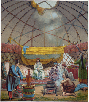 Kalmouk (Russian nomads) in their yurt, 19th century (id. 05968)