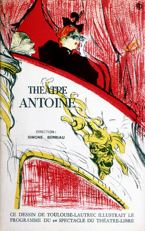 Cover of the program of the theatre Antoine, directed by Simone Berriau, 1956. Illustration by Toulouse Lautrec (already used for the first spectacle of free theatre).