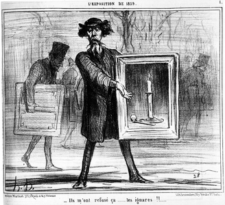 They refused me... the ignorars!!... , taken from “” Paintings and Salons”, cartoon series by Honore Daumier (1808-1879). “Charivari”, 1859.