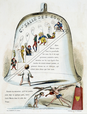 Bell representing the sound room. Drawing by Baric dating from 1862 illustrating Kroknotski's children's book narrating the story of Martin Landor.
