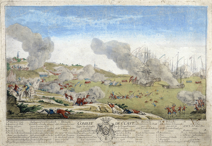 Battle of Saint Cast during which the French troops of Brittany beat the English in 1758. Illustration preserved at the Museum of Dinan.