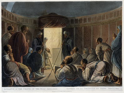 Entrance to the Chapel of the Holy Sepulchre. In “” Views in Egypt””, 1802.