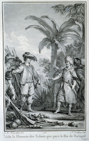 Here is the currency of tributes that the King of Portugal pays: commerce des portuguese dans les colonies - in “Histoire philosophique et politique des établissements et du commerce des européens dans les deux Indes”, by Guillaume Thomas Raynal, ed. Pellet, Geneva, 1780