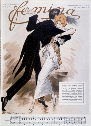 Couple dancing the tango - illustration by Daniel De Losques (Henri Casimir Paul Thouroude) (1880-1915) - in “” Femina””” of 15/10/1913